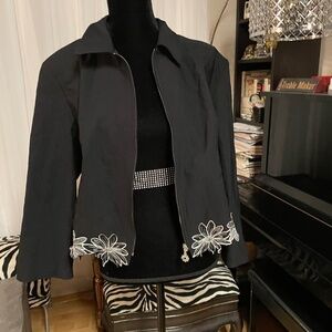 Joseph Ribkoff Black Blazer with White Floral Embroidery